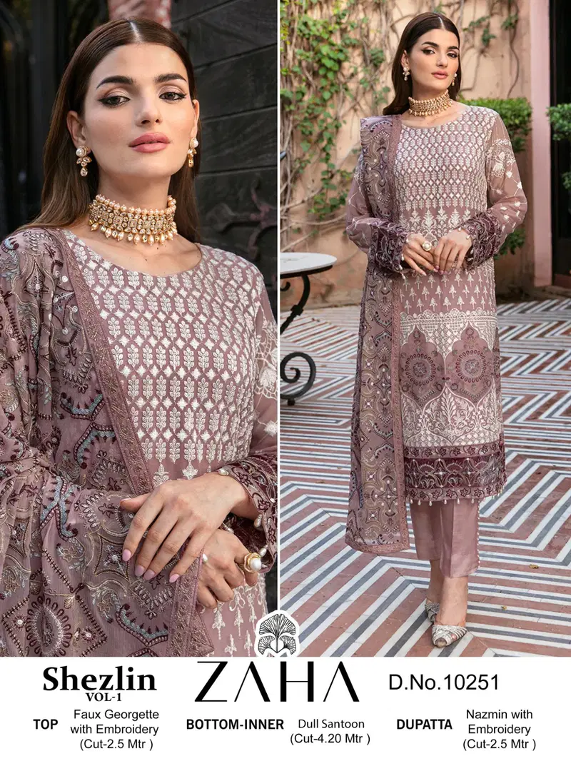 Shezlin Vol 1 By Zaha Georgette Pakistani Suits Wholesale Shop In Surat
